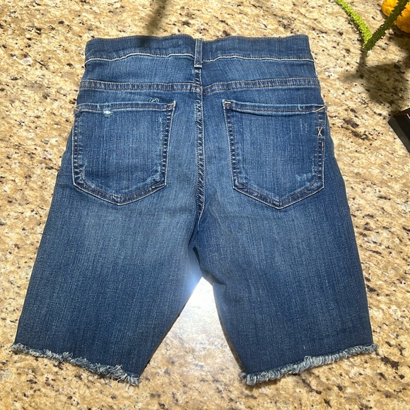 Express High Waisted Raw Cut Bermuda Denim Shorts 2 - Picture 5 of 5